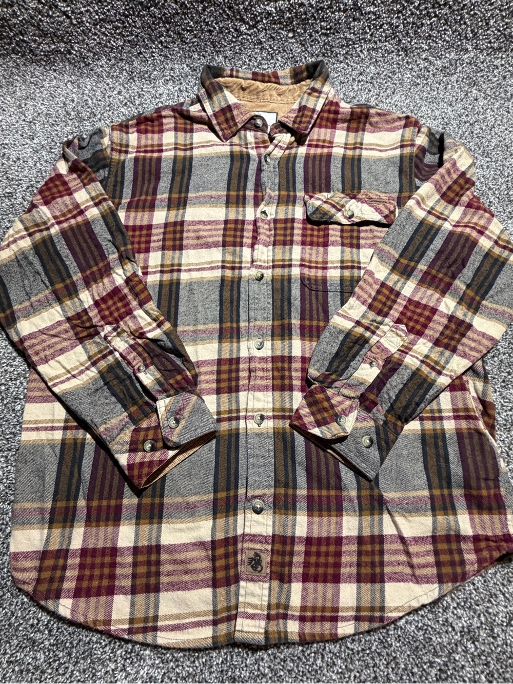 Legendary Whitetails Long-Sleeve Plaid Flannel in Burgundy, Gray & Cream